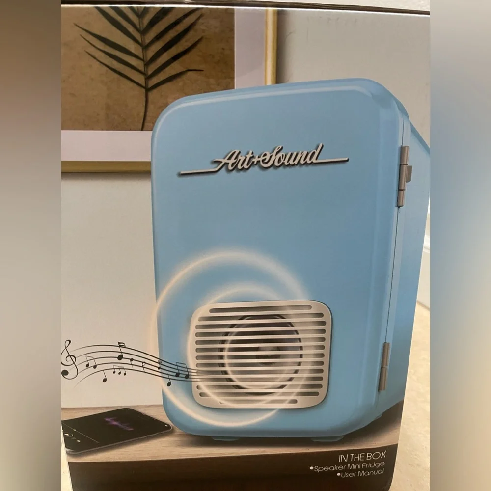 ARTSOUND Vintage-Like Mini 6 Can Fridge with Built In Wireless Speaker Blue